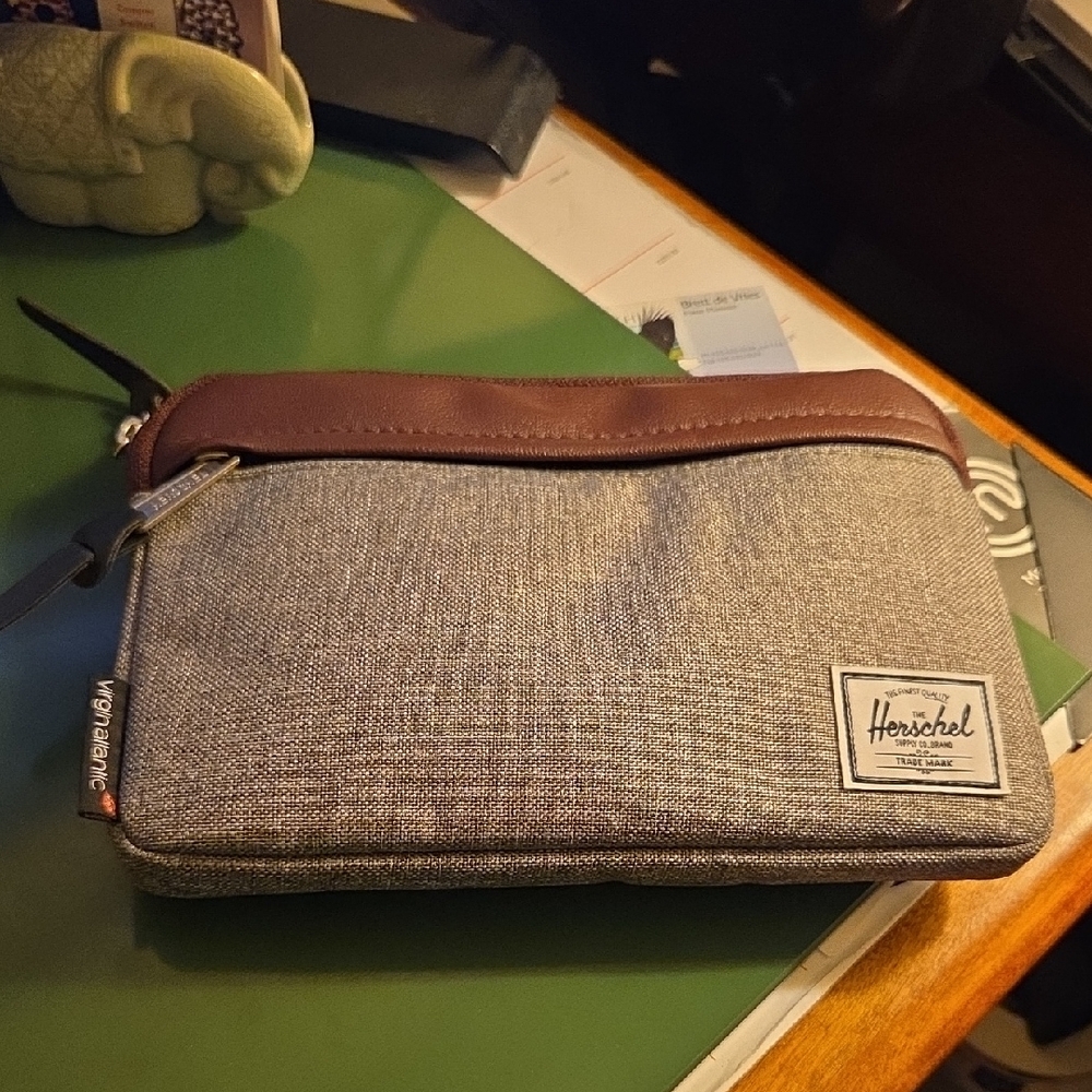 Herschel Supply Company Gray and Brown Toiletry Bag Filled With Goodies!